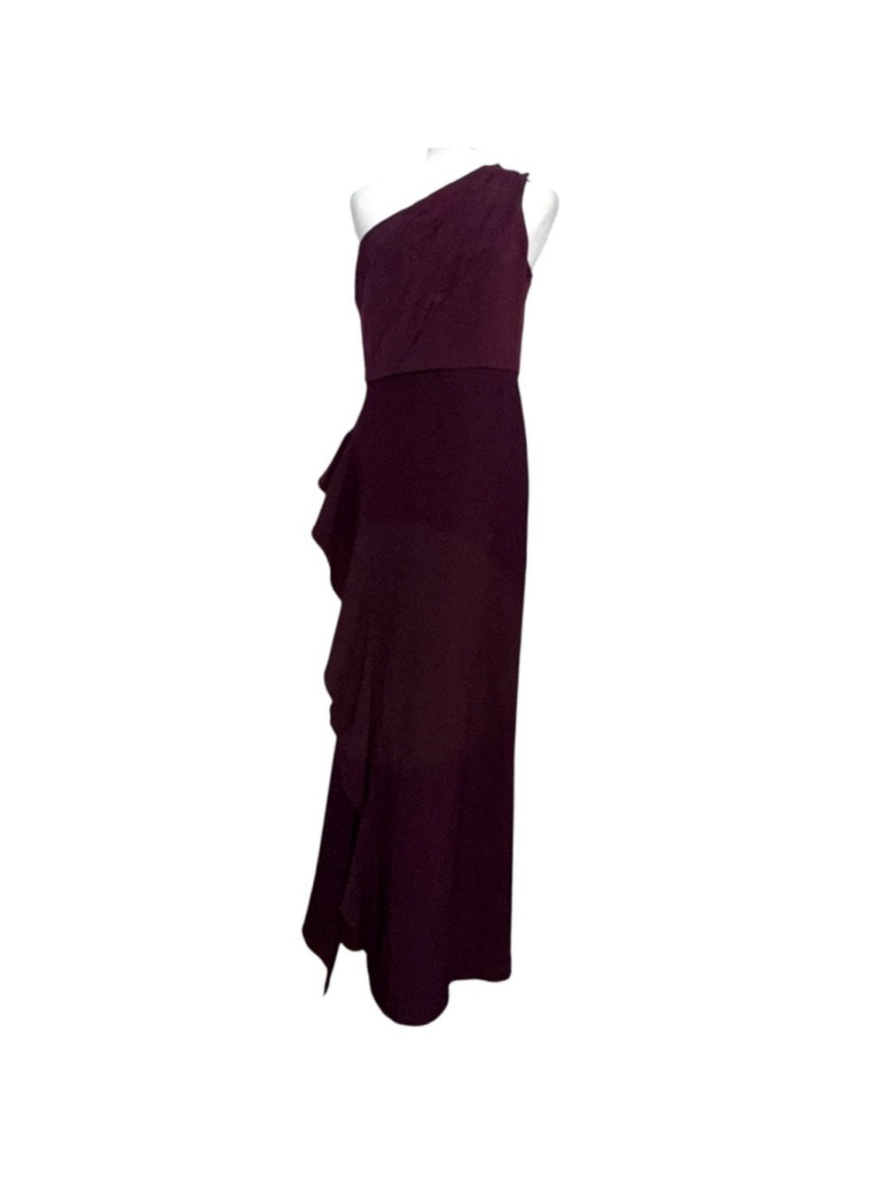 Adrianna Papell One Shoulder Burgundy Gown Ruffle Formal Dress Size 10 NWT - Picture 3 of 9